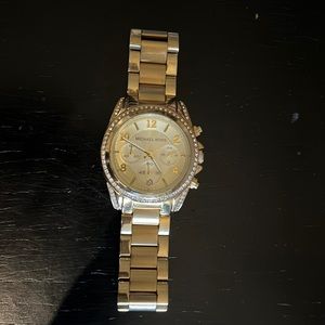 Michael Kors Watch, Gold w/ crystals, Gold face.